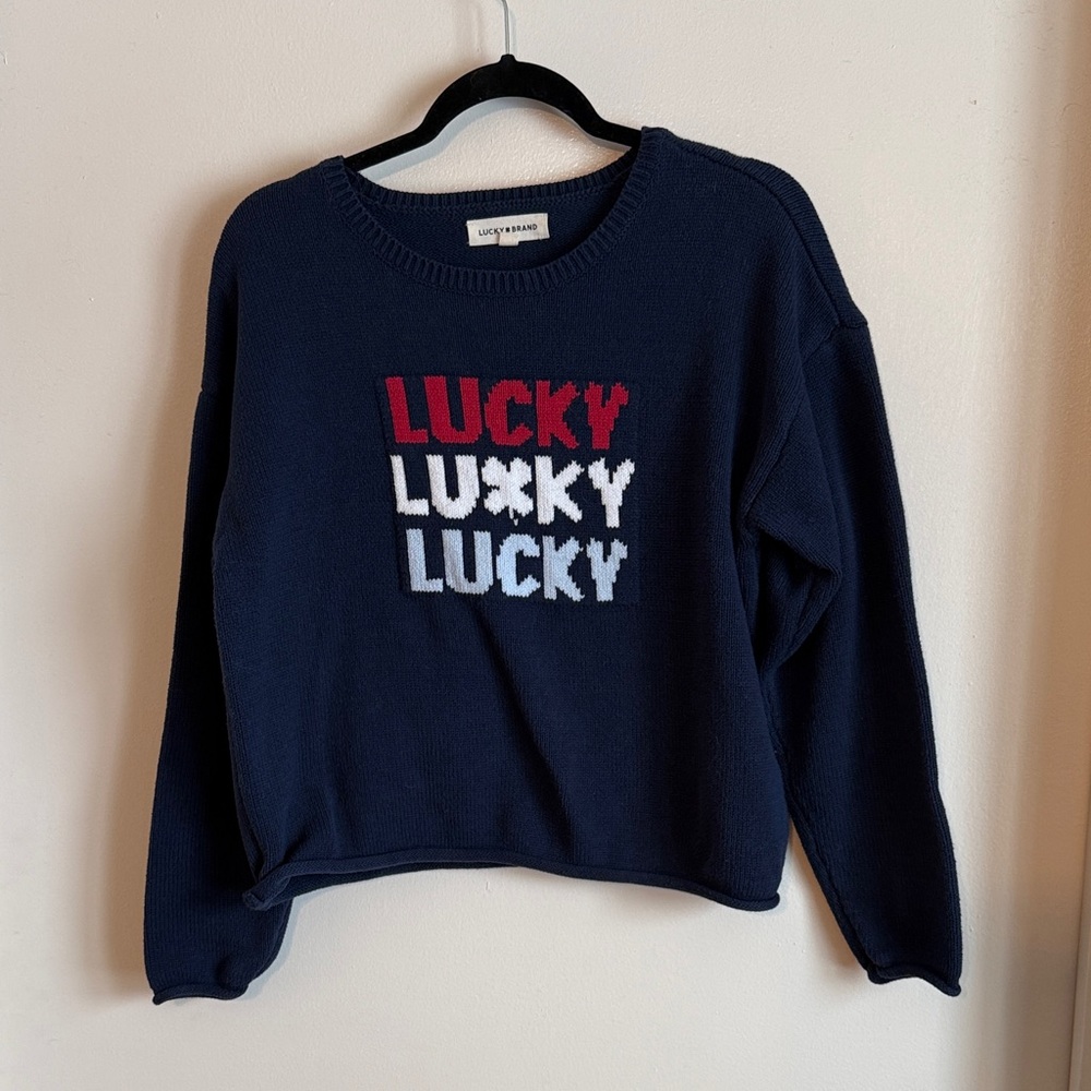 Lucky Brand Navy Sweater Boxy Crop size L